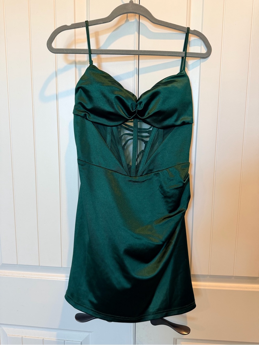 Windsor Emerald Green Satin Mini Dress with Strappy Cutout